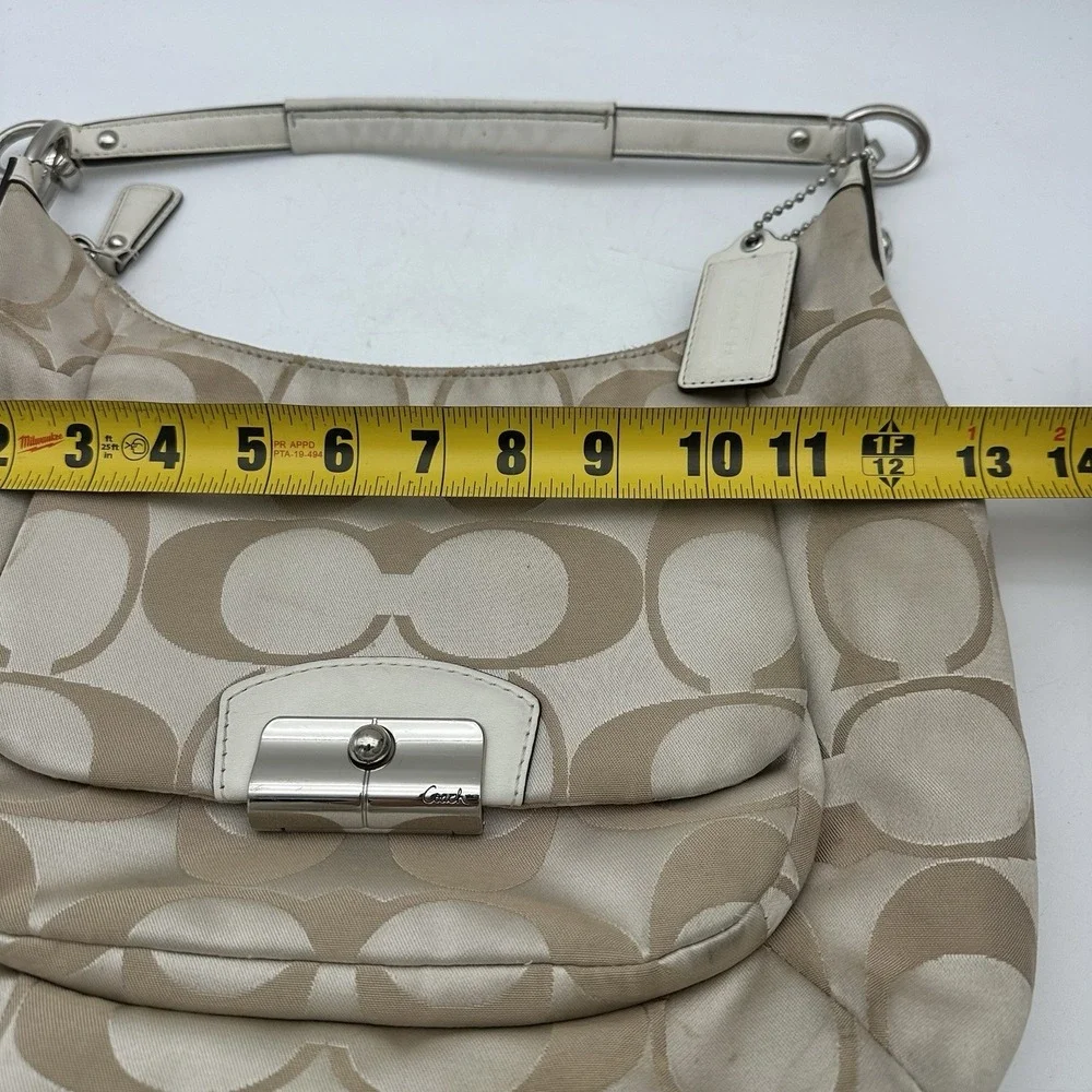 Coach Kristin Signature C Print Cream Saddle Flap Shoulder Hand Bag 13x10